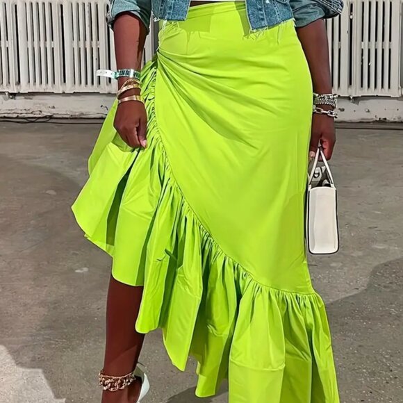 Ruffle Skirt High Waist High Low Asymmetrical - Picture 3 of 3